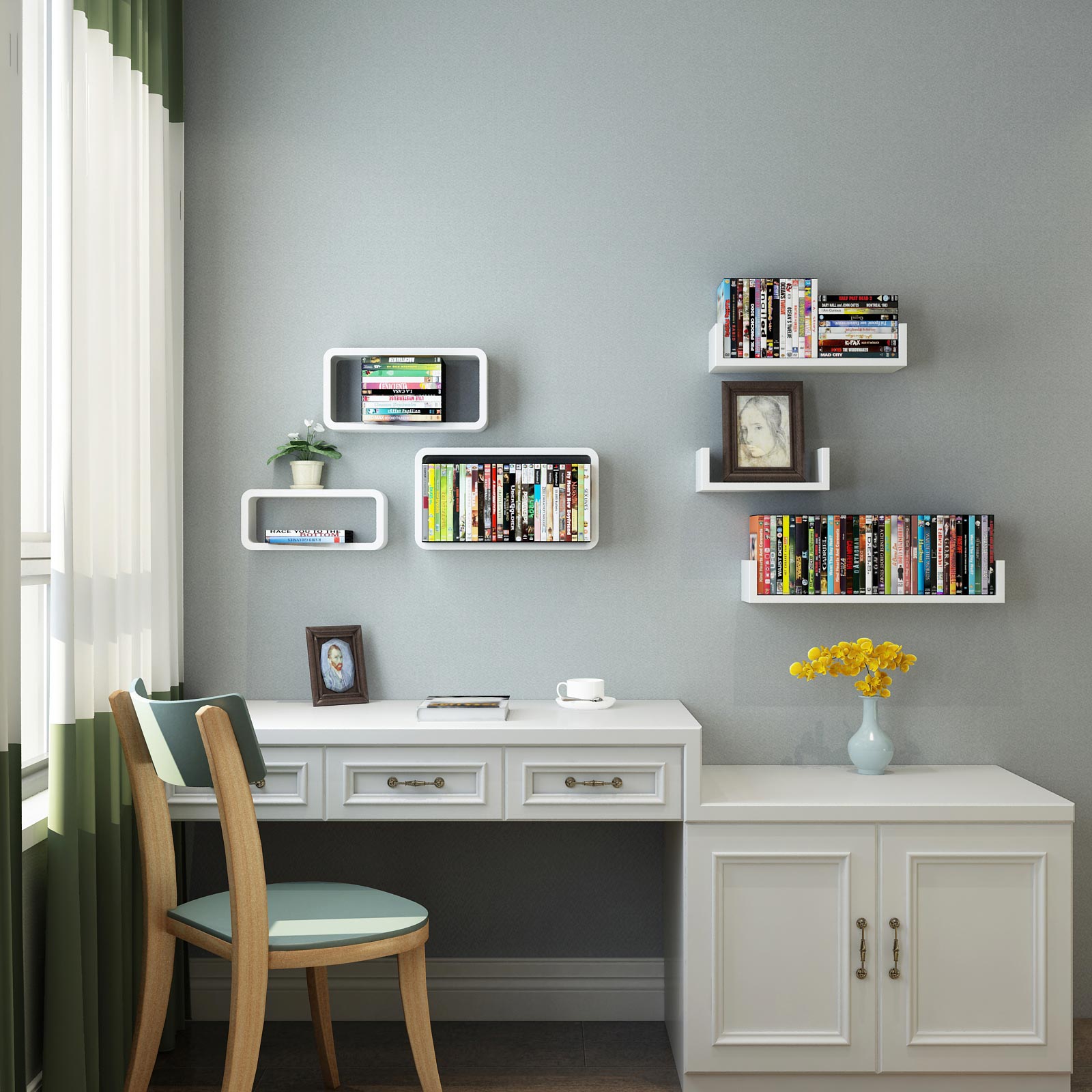 Rectangular Wall Shelves - Wood - White - Set of 3 Floating Shelves with 15 kg Weight Capacity