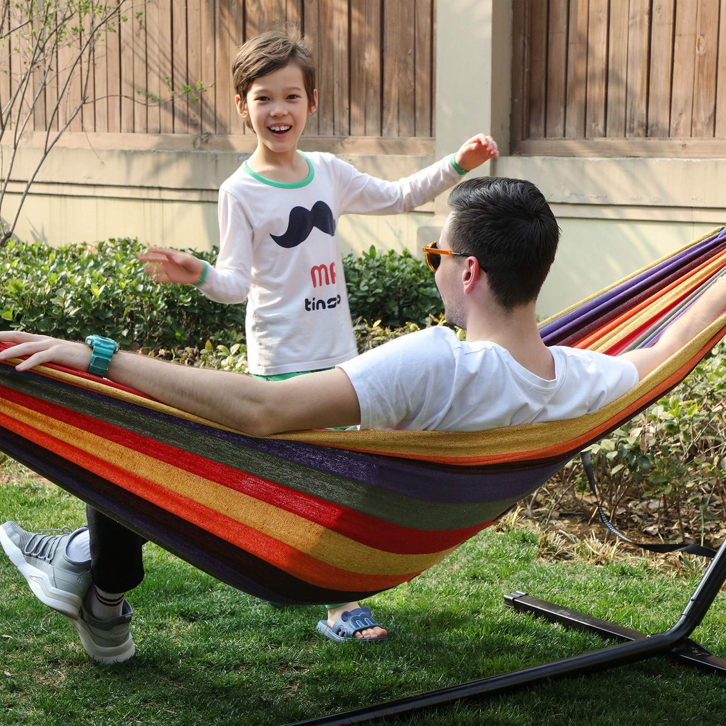 Portable Cotton Hammock - 210 x 150 cm - Red Orange - Supports 300 kg