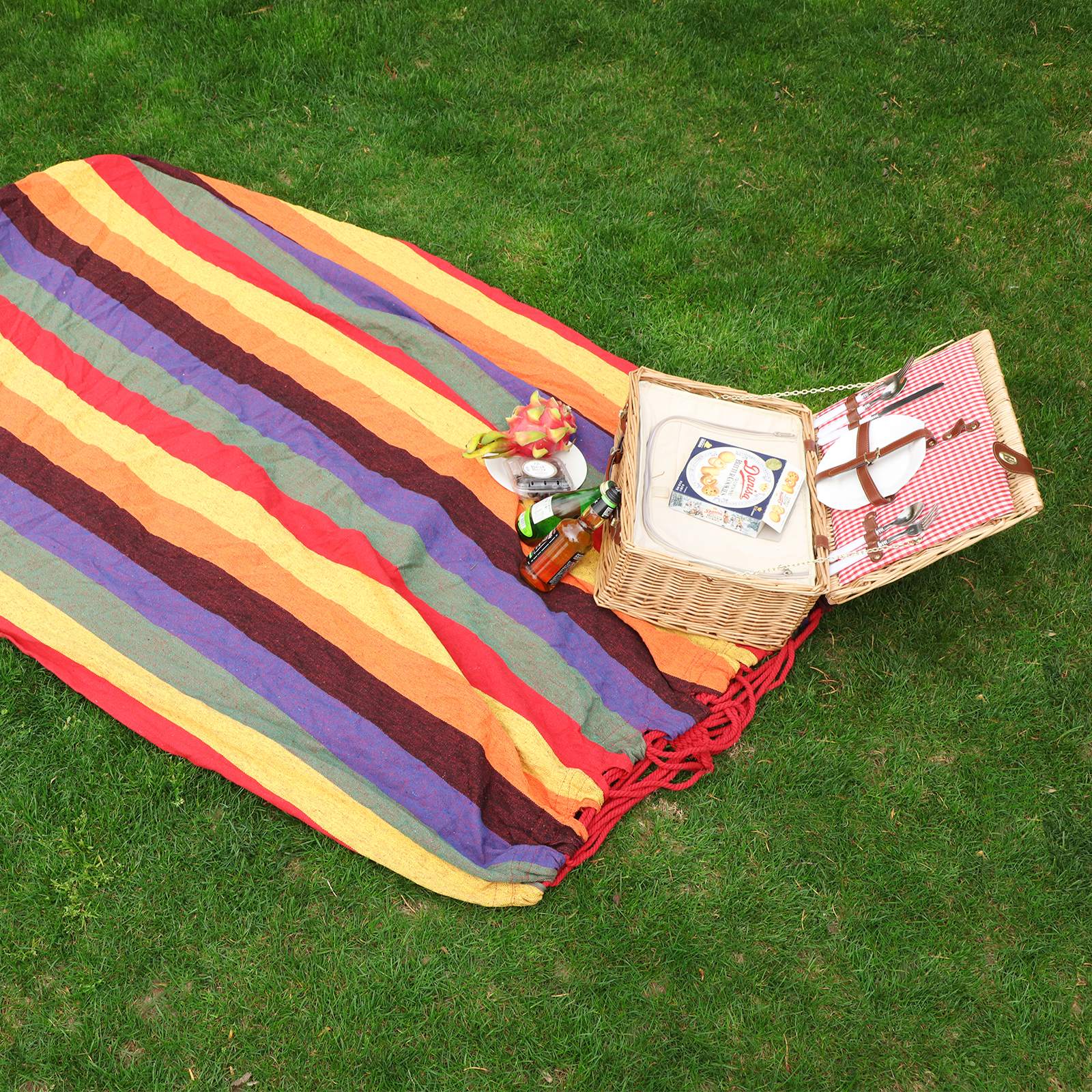 Portable Cotton Hammock - 210 x 150 cm - Red Orange - Supports 300 kg