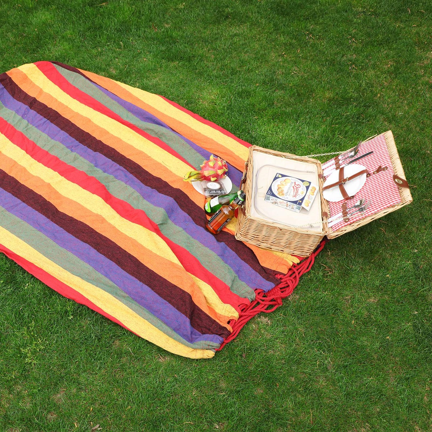 Portable Cotton Hammock - 210 x 150 cm - Red Orange - Supports 300 kg