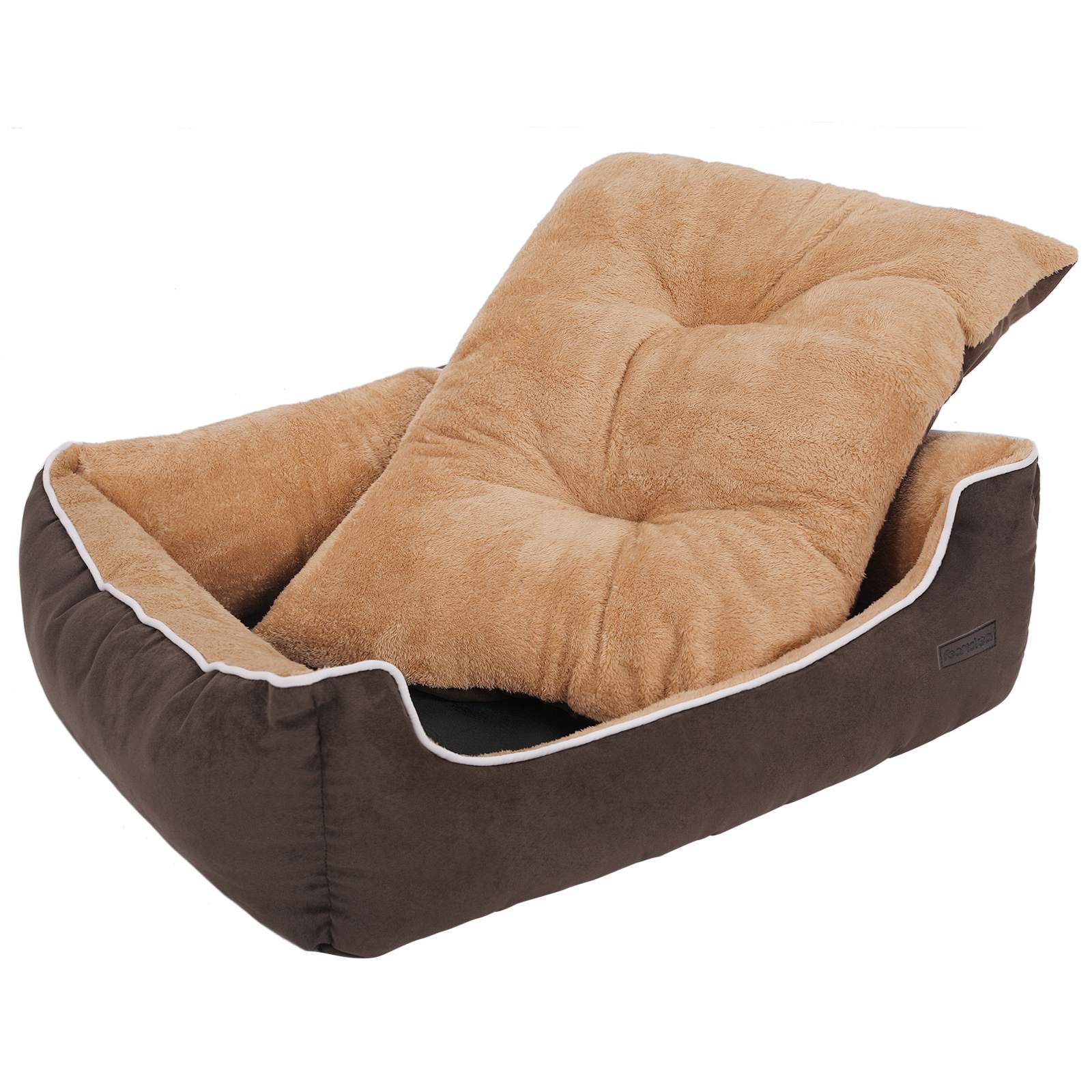 Dog Bed - Fabric - Brown and Yellow - Removable Cushion