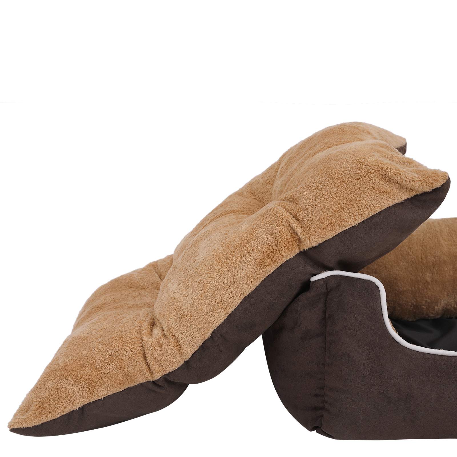Dog Bed - Fabric - Brown and Yellow - Removable Cushion