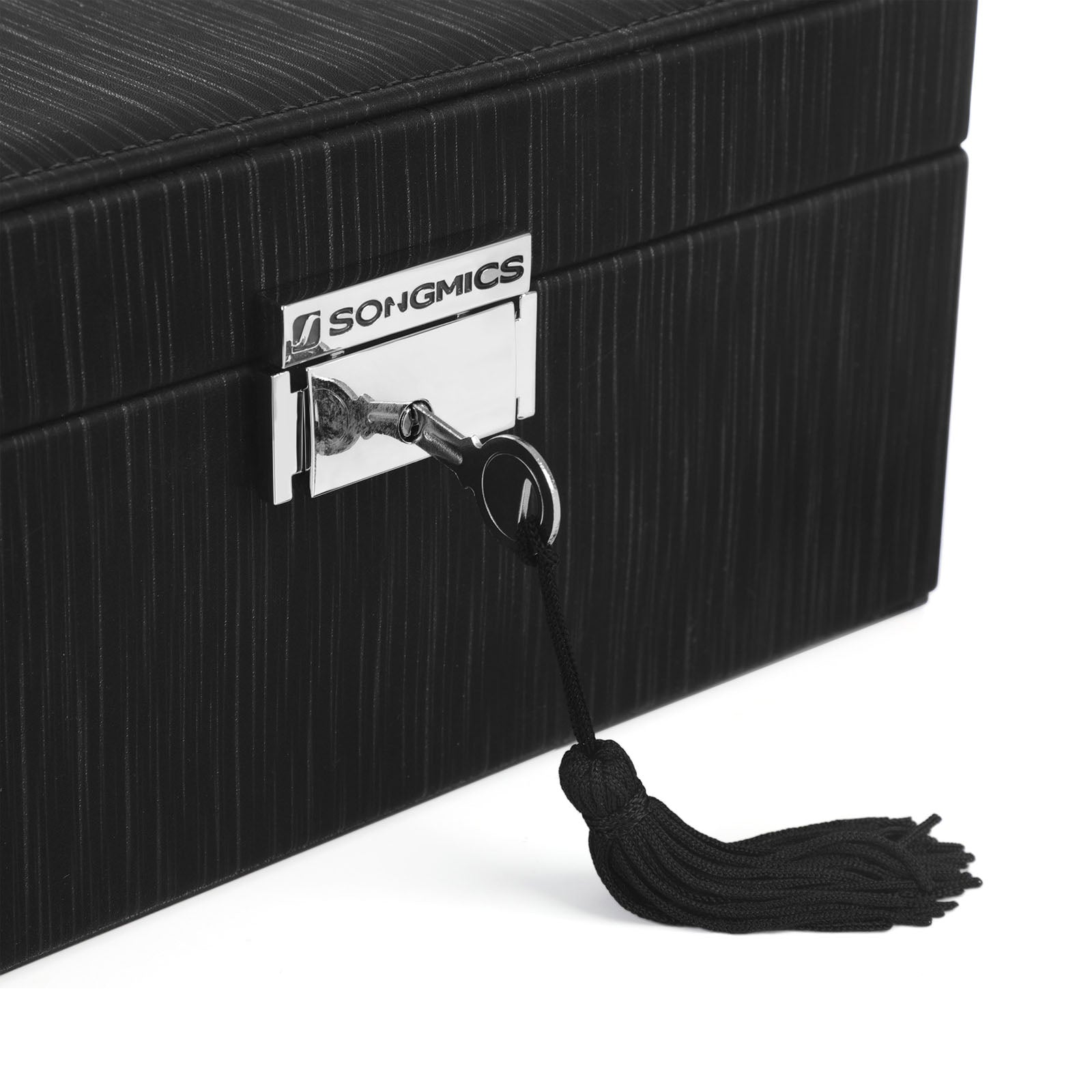 Jewelry Box - Wood - Black - Lockable with Removable Divider and Foldable Tray
