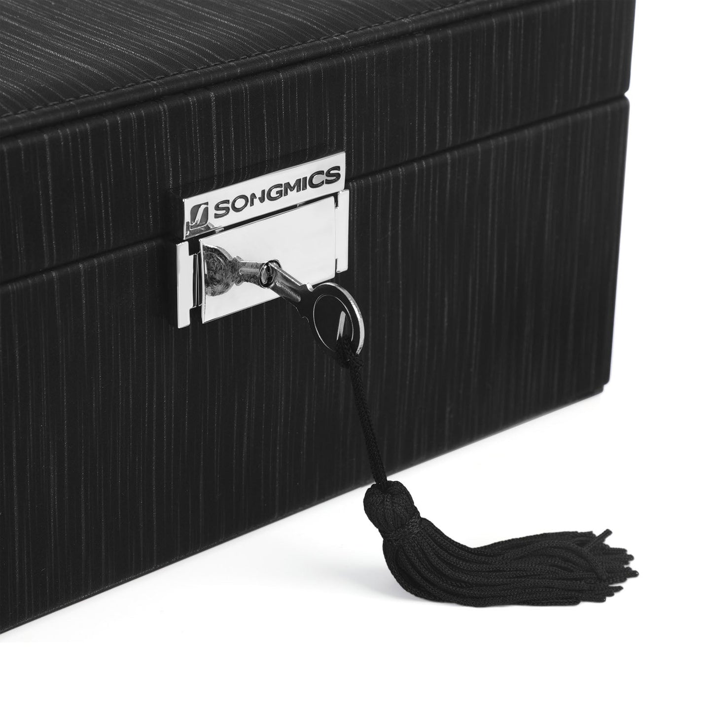 Jewelry Box - Wood - Black - Lockable with Removable Divider and Foldable Tray