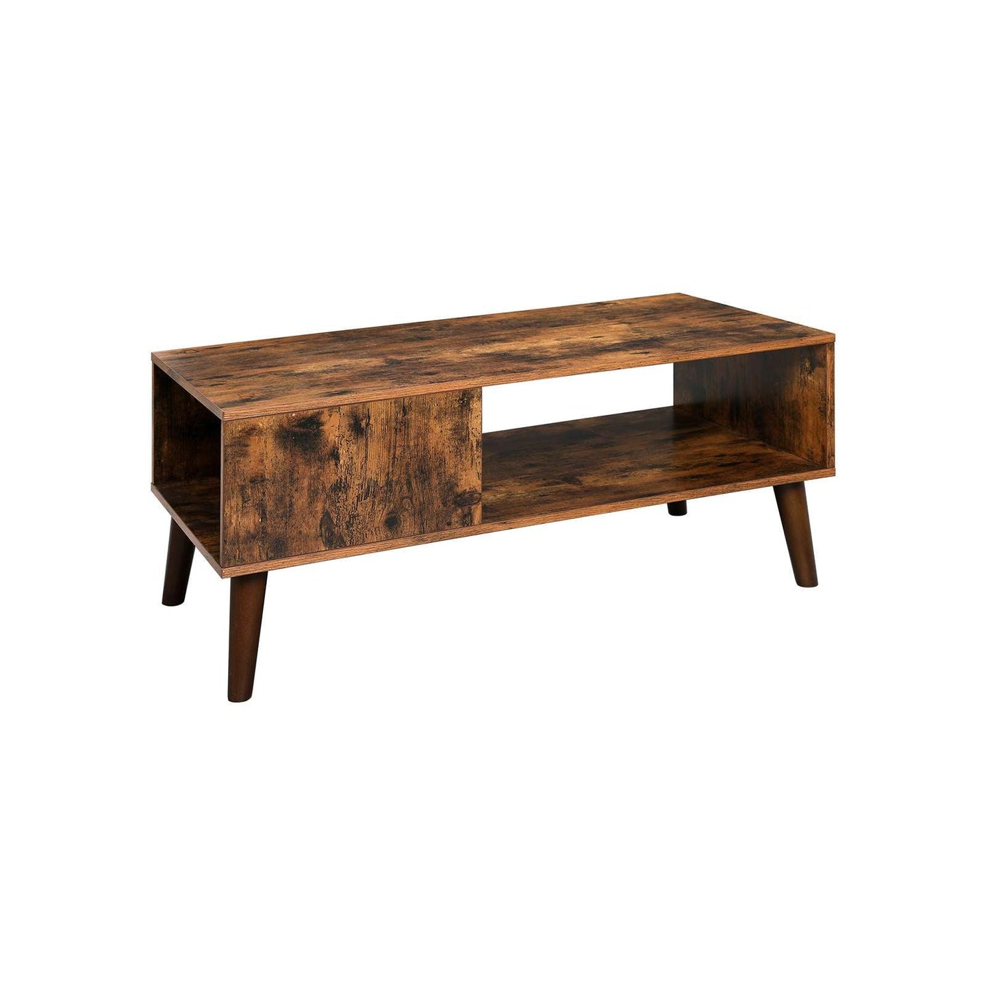 Mid-Century Modern Coffee Table - Wood - Brown - With Storage Shelf