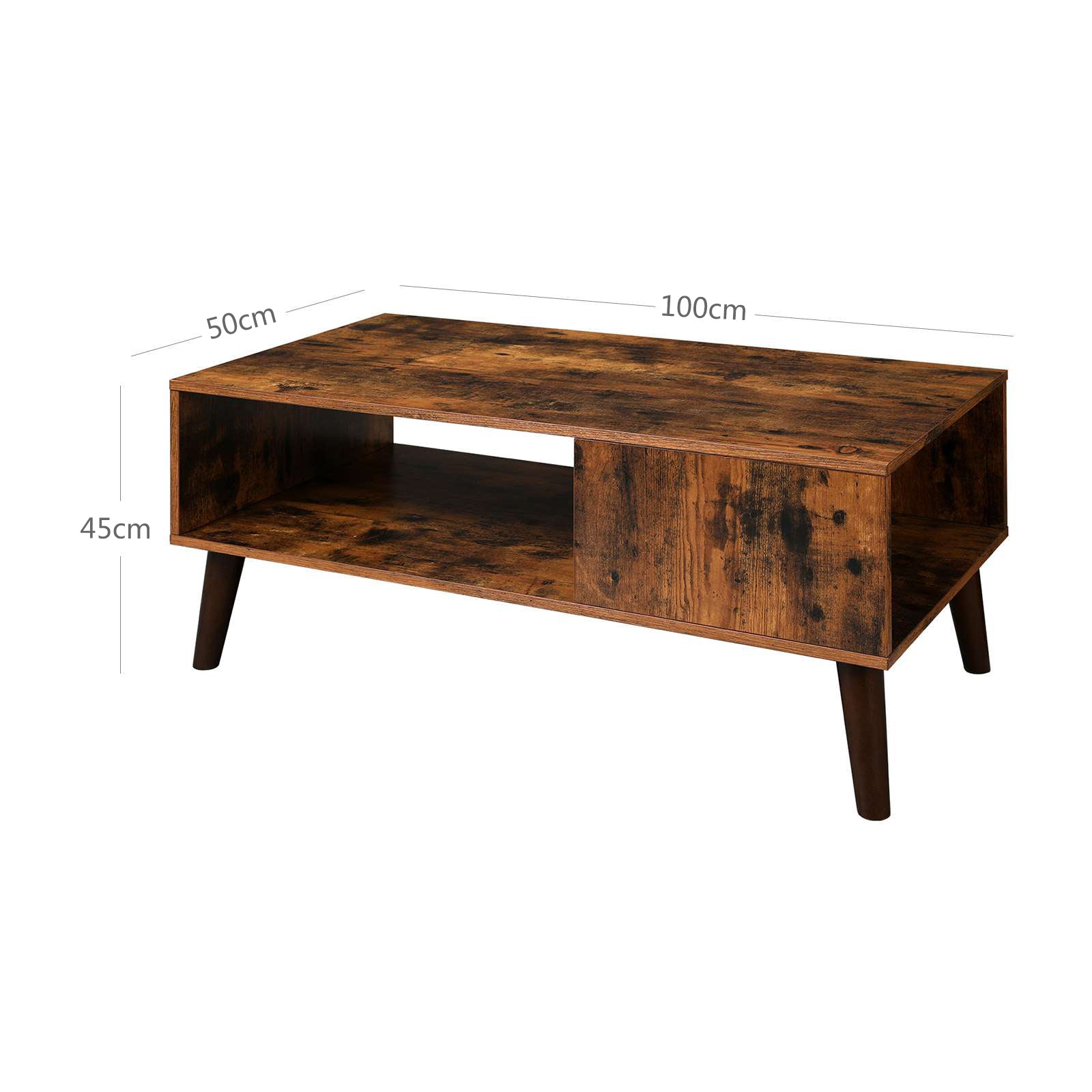 Mid-Century Modern Coffee Table - Wood - Brown - With Storage Shelf