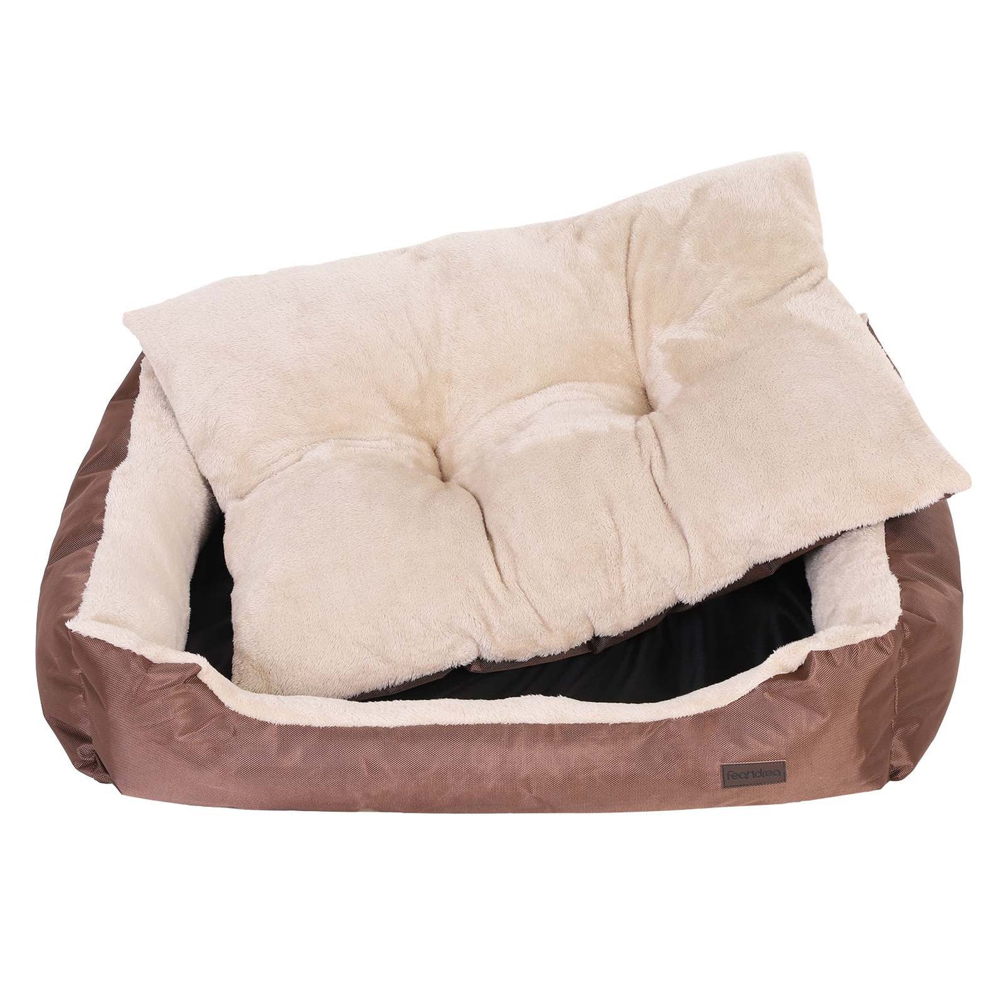 Reversible Dog Bed - Fabric - Brown - Spacious Cushion Design 85 x 65 x 21 cm