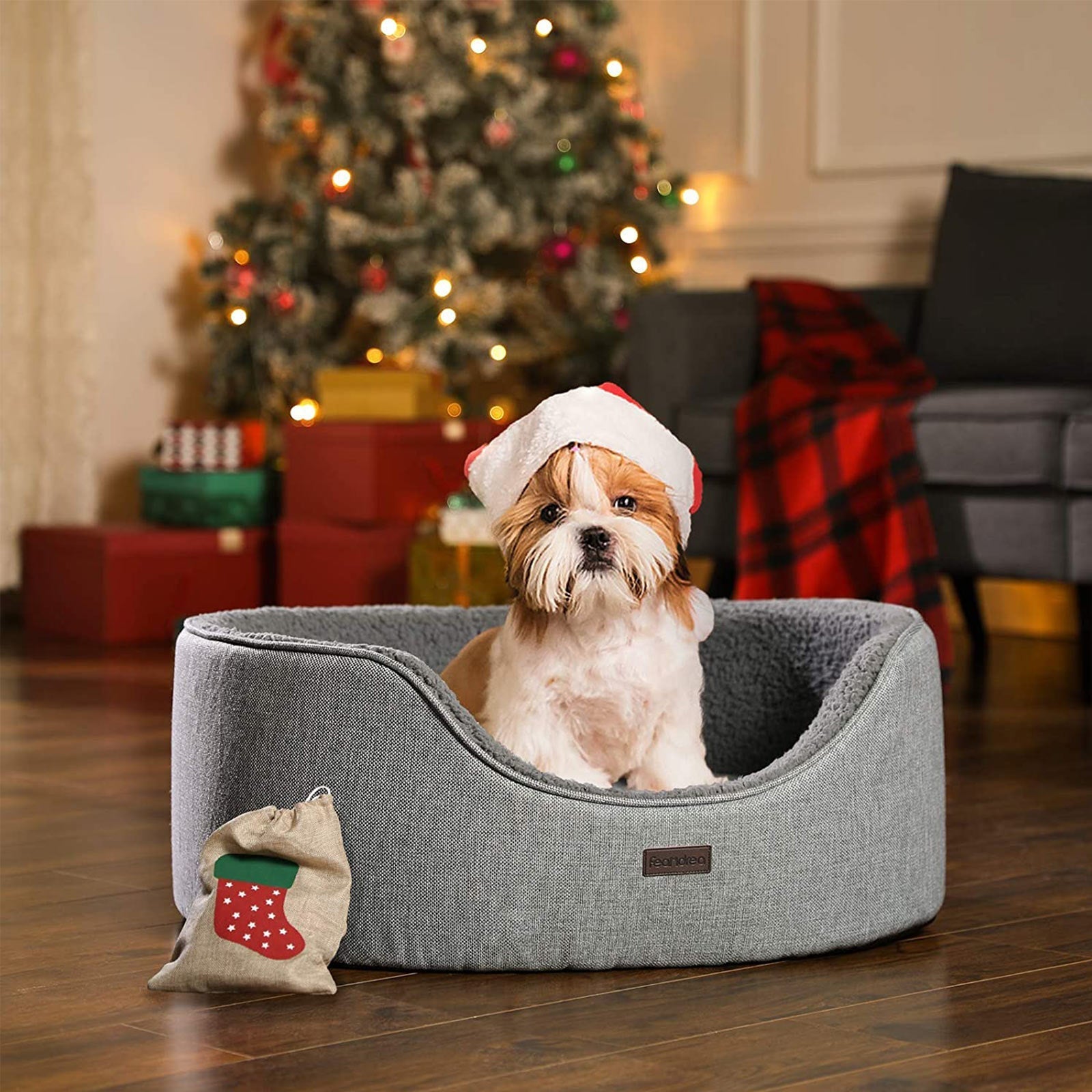 Reversible Dog Bed - Washable Fabric - Grey - Extra Large Size