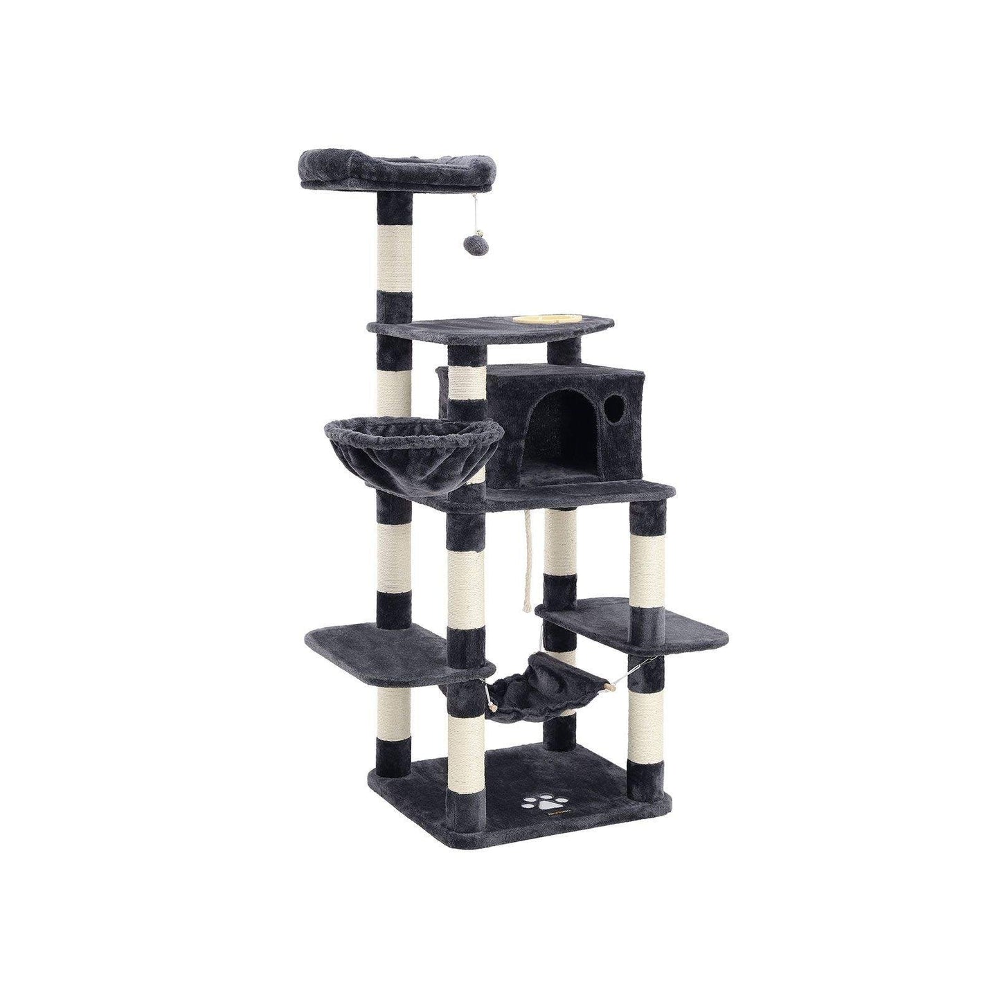 Multi-Level Cat Tree - Engineered Wood - Smoky Grey - Includes Feeder Bowl