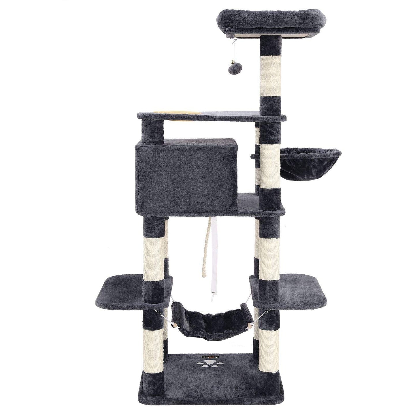 Multi-Level Cat Tree - Engineered Wood - Smoky Grey - Includes Feeder Bowl