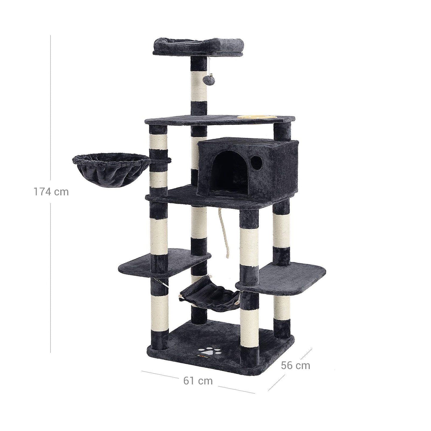 Multi-Level Cat Tree - Engineered Wood - Smoky Grey - Includes Feeder Bowl