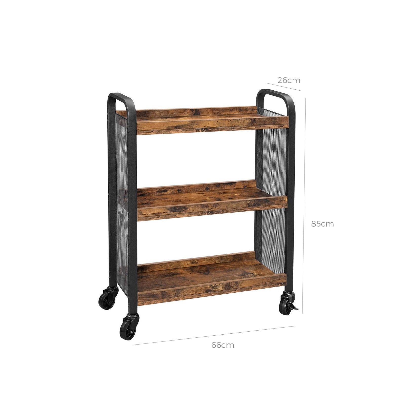 Rolling Kitchen Cart - Steel - Rustic Brown - Space-Saving with Universal Castors