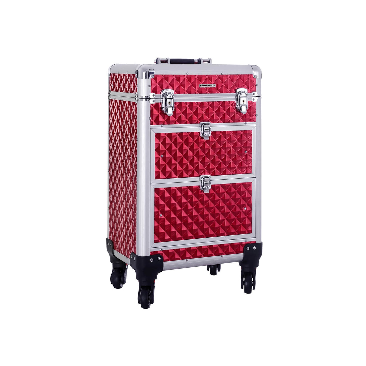 Rolling Trolley Cosmetic Case - ABS - Red - Spacious and Travel-Friendly Design 34 x 27 x 57 cm