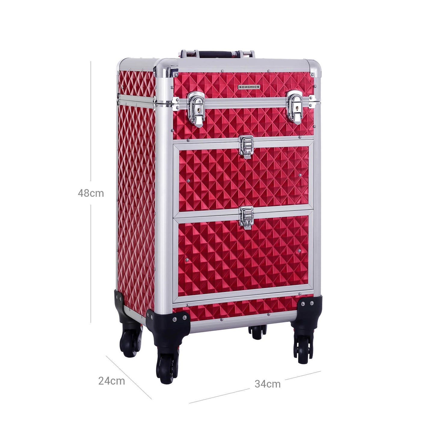 Rolling Trolley Cosmetic Case - ABS - Red - Spacious and Travel-Friendly Design 34 x 27 x 57 cm