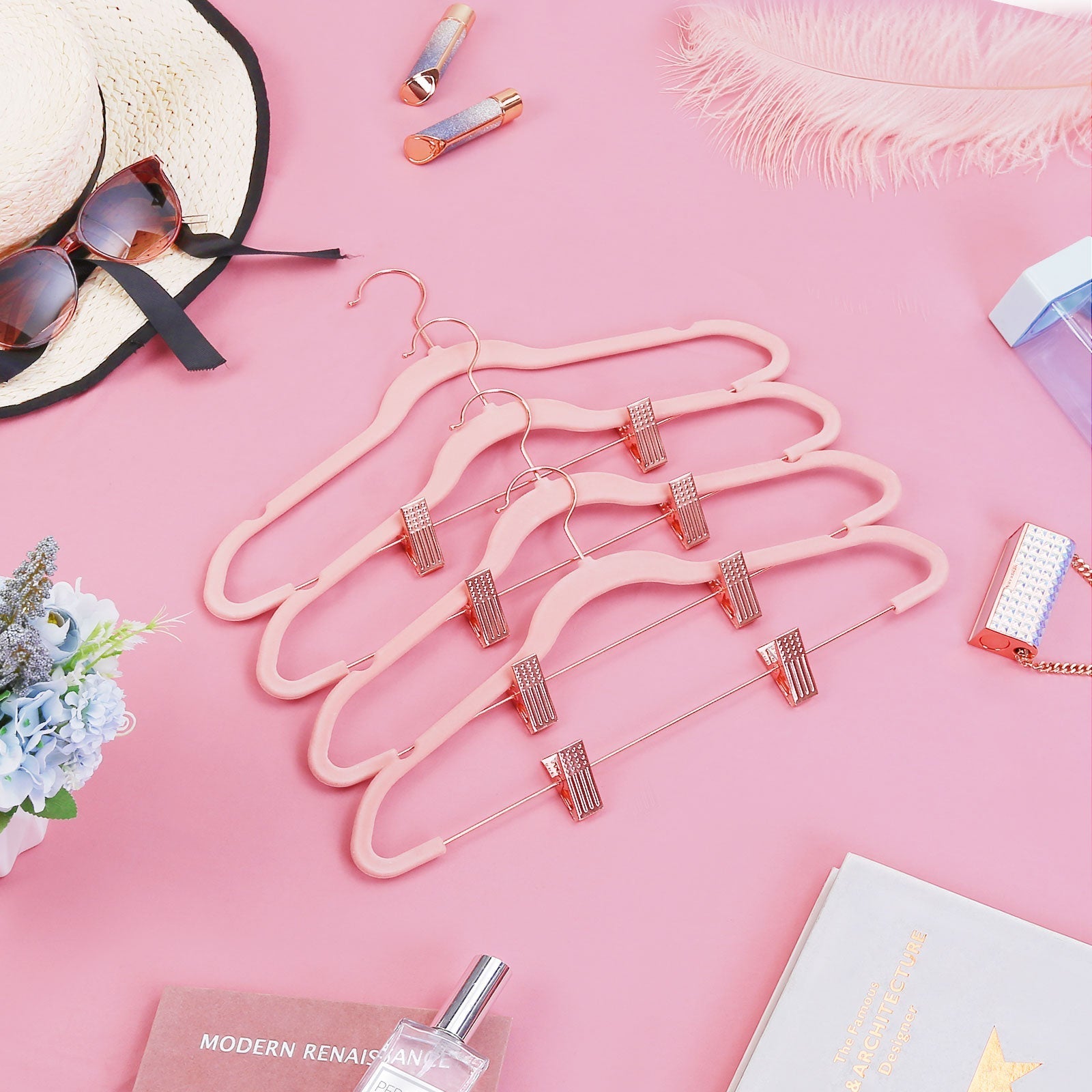 Velvet Coat Hangers - 24-Pack - Rose Gold - Non-Slip