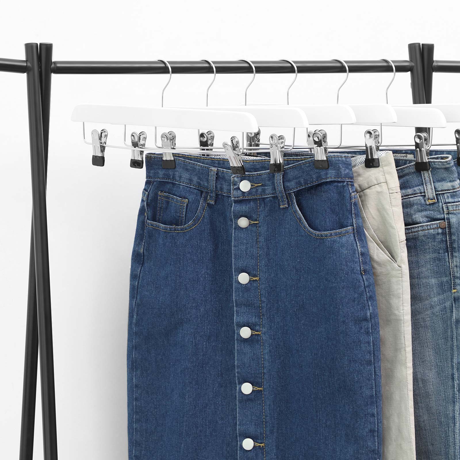 Wooden Trousers Hangers - Natural Finish - Rotatable Hooks