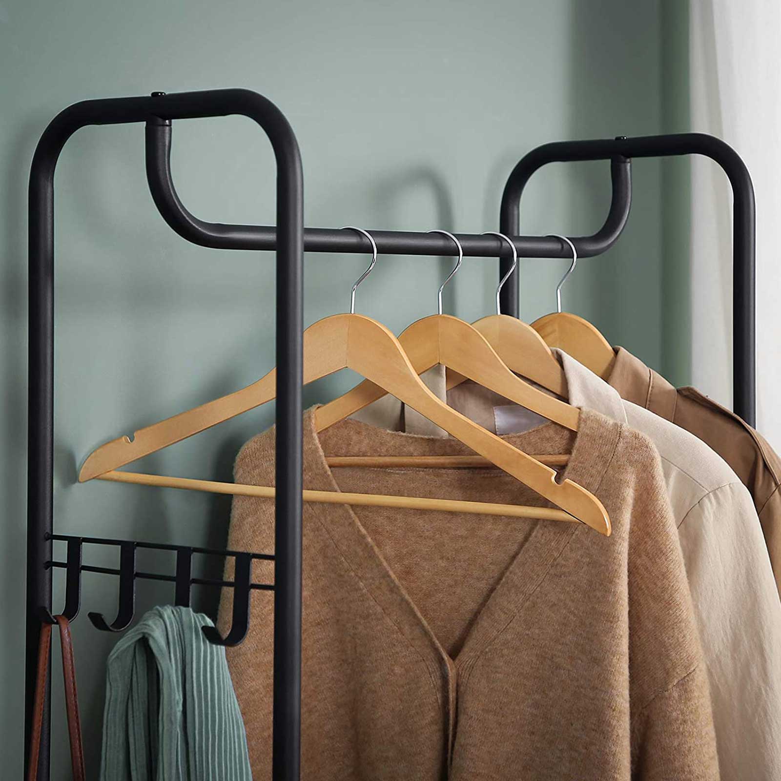 Hall Tree - Wood - Rustic Brown and Black - With Shoe Rack and Shelves
