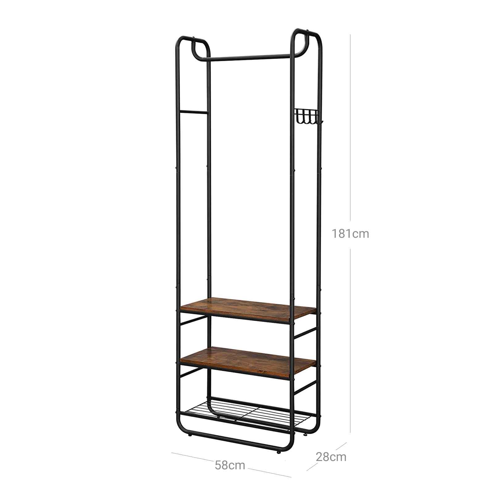 Hall Tree - Wood - Rustic Brown and Black - With Shoe Rack and Shelves