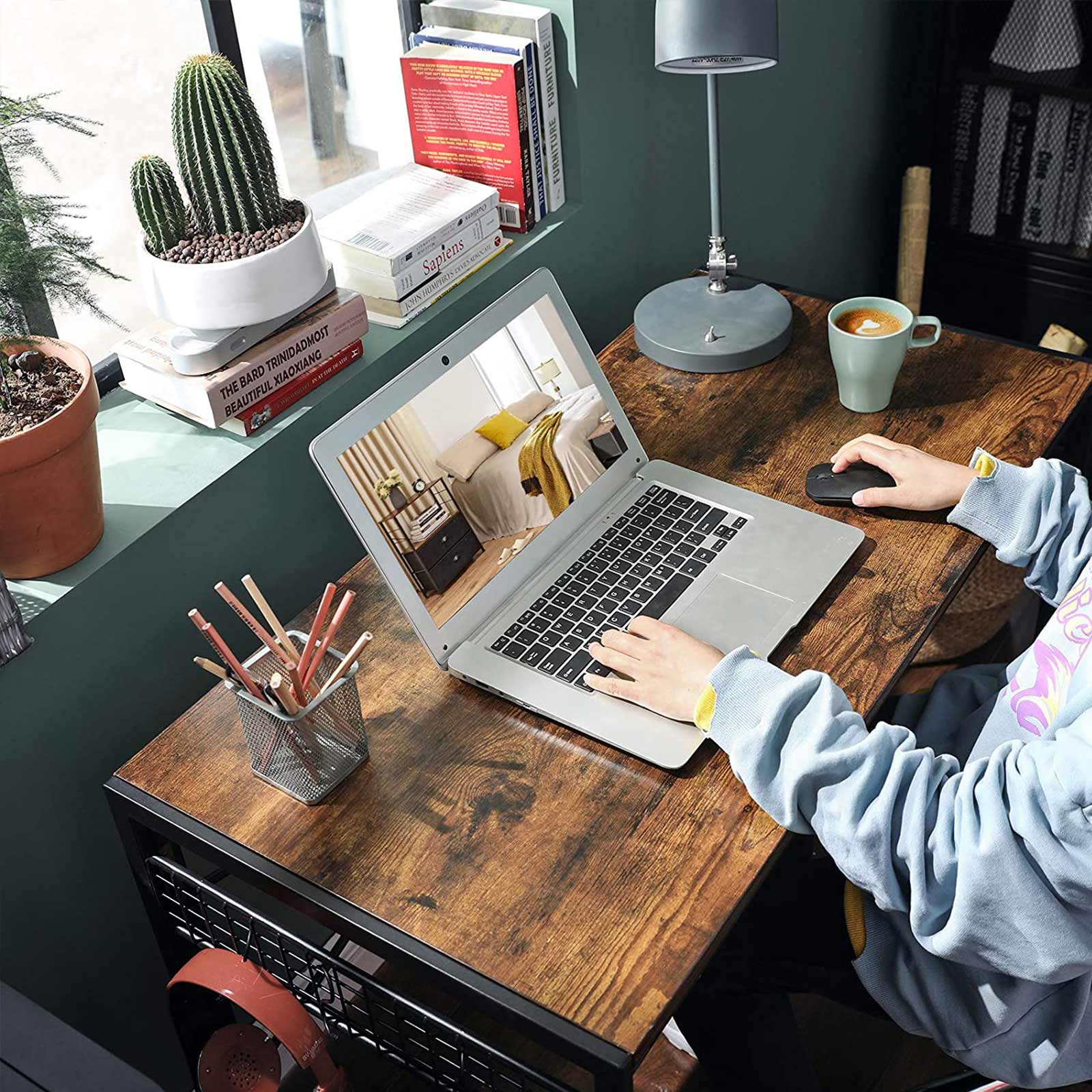 Writing Desk - Metal - Rustic Brown and Black