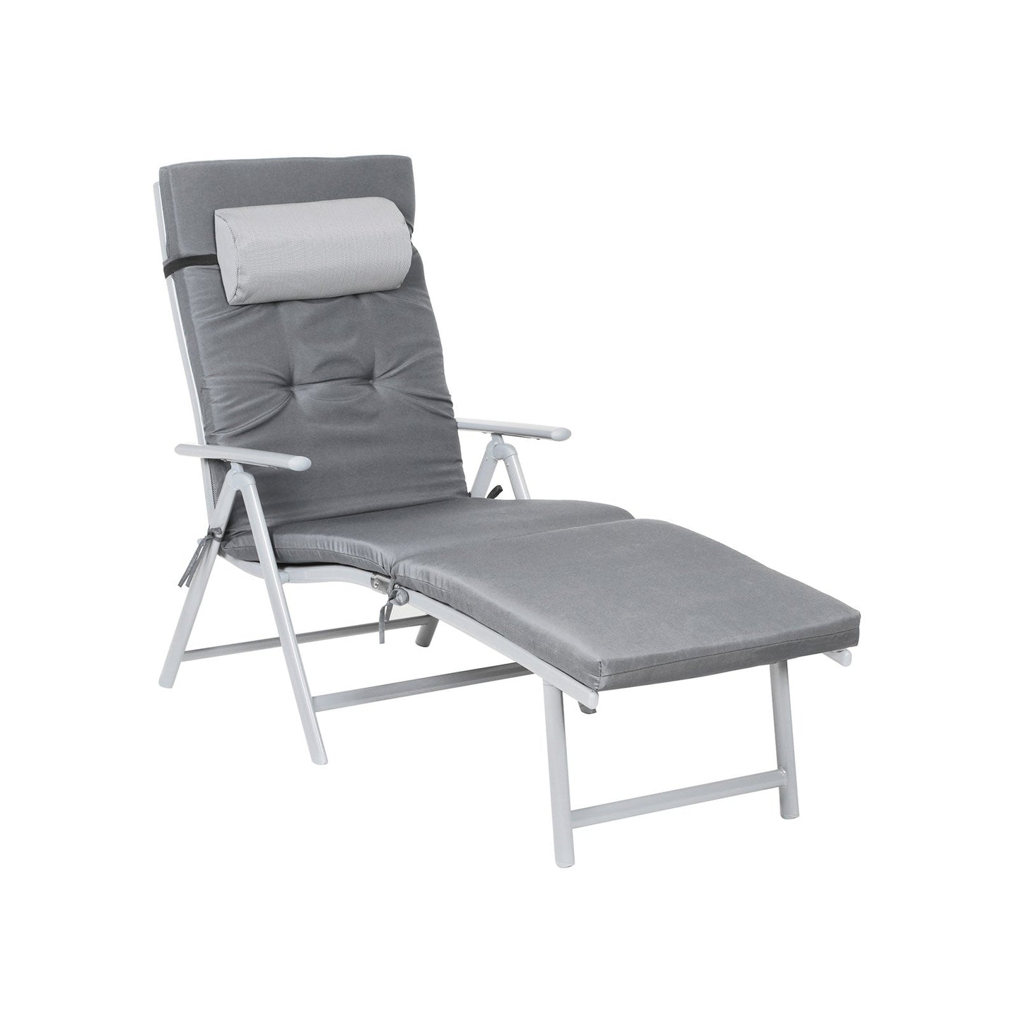 Sun Lounger - Rustproof Aluminium - Black - Foldable with 6 cm Mattress and Removable Headrest