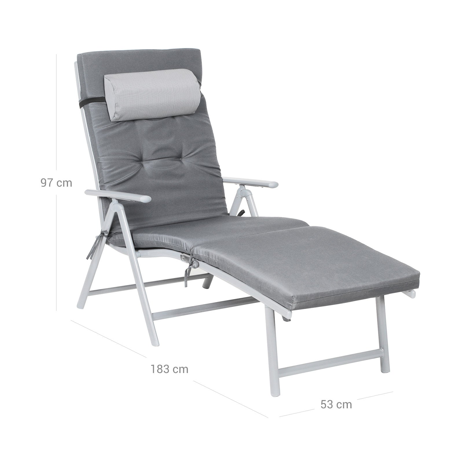 Sun Lounger - Rustproof Aluminium - Black - Foldable with 6 cm Mattress and Removable Headrest