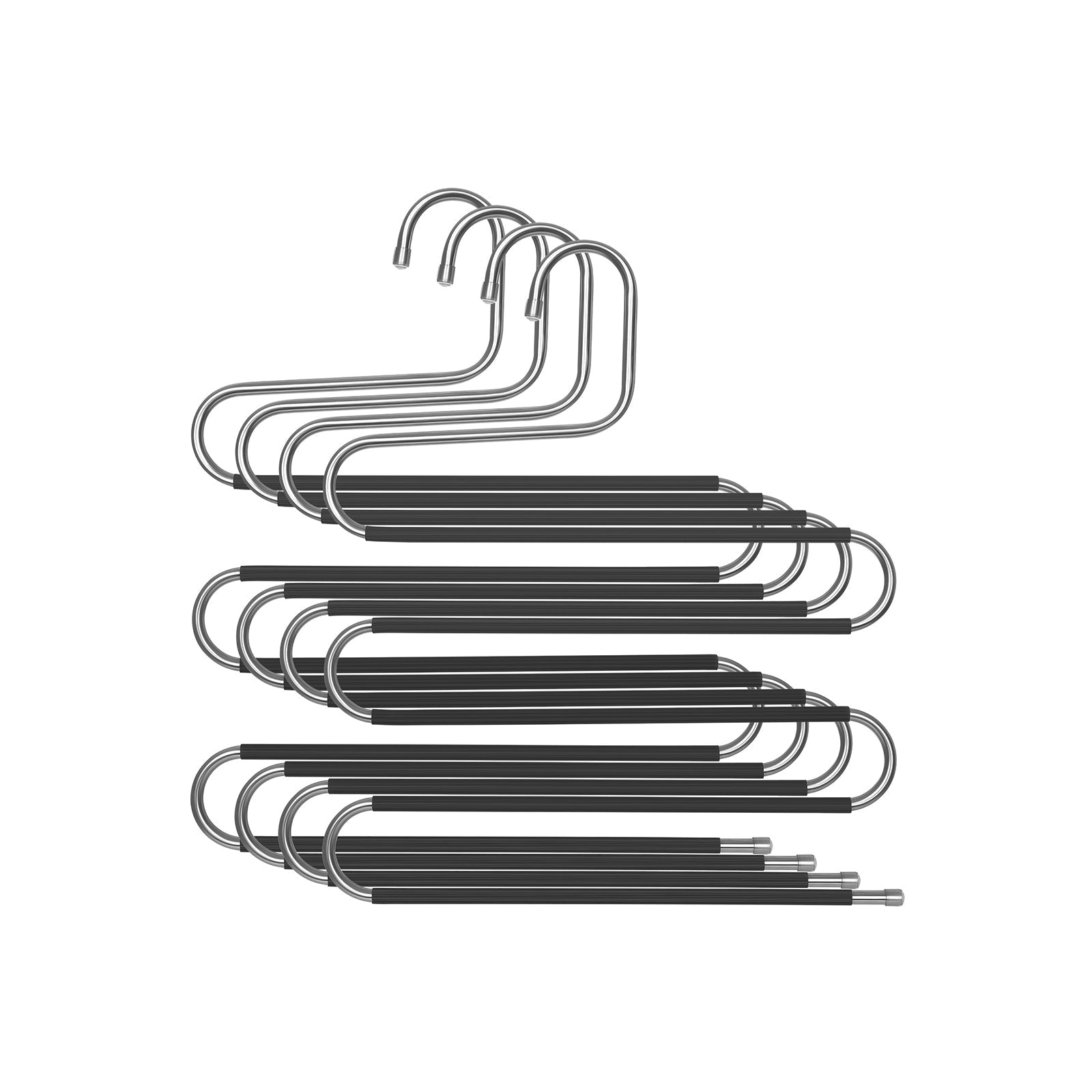Pants Hangers - Metal - Silver and Black - Space-Saving Non-Slip 5-Tier Design