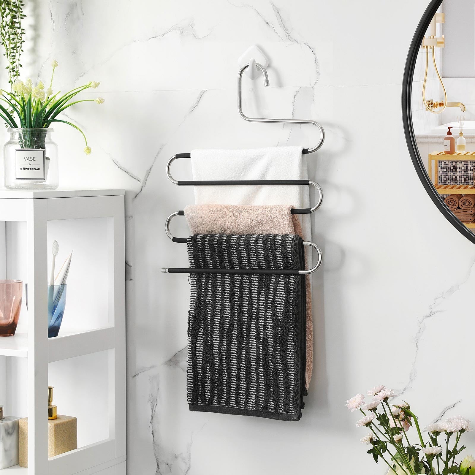 Pants Hangers - Metal - Silver and Black - Space-Saving Non-Slip 5-Tier Design