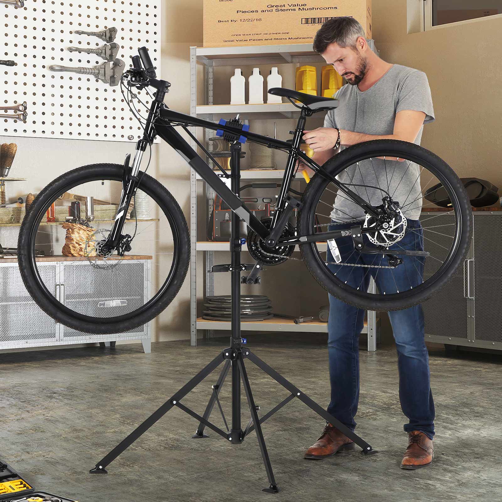 Bicycle Repair Stand - Metal - Black and Blue - Lightweight with Quick Release and Tool Tray