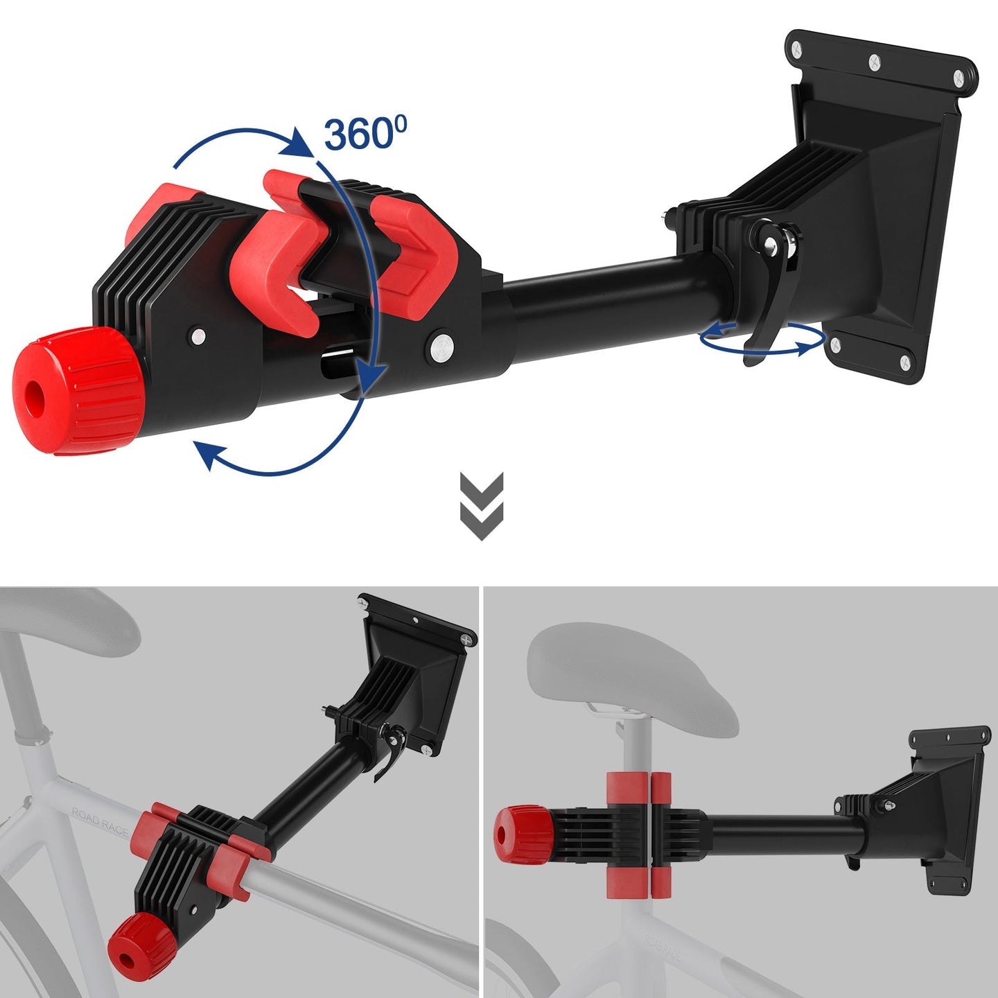 Wall-Mounted Bike Repair Stand - Heavy-Duty Steel - Black - 360-Degree Rotation