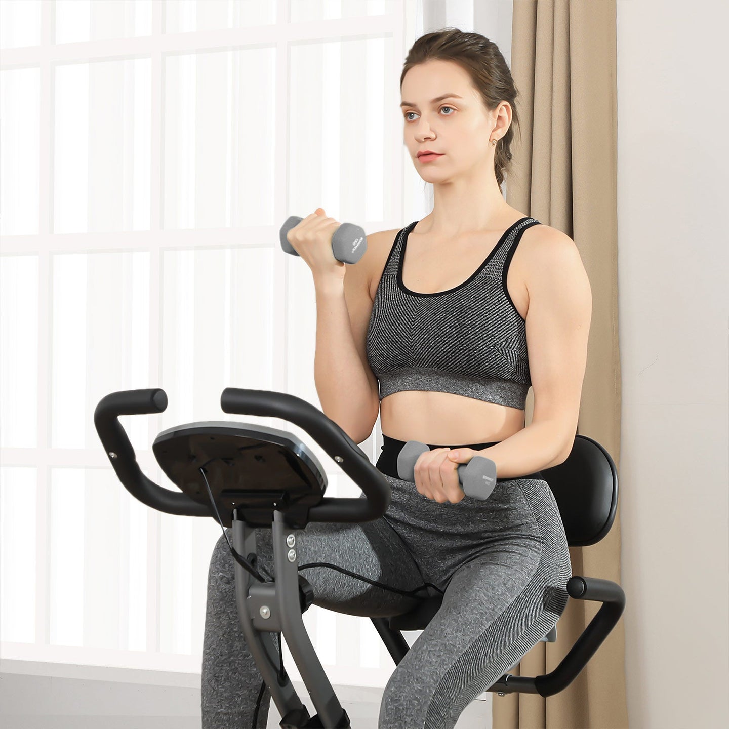 Foldable Exercise Bike - Steel - Orange and Grey - Backrest