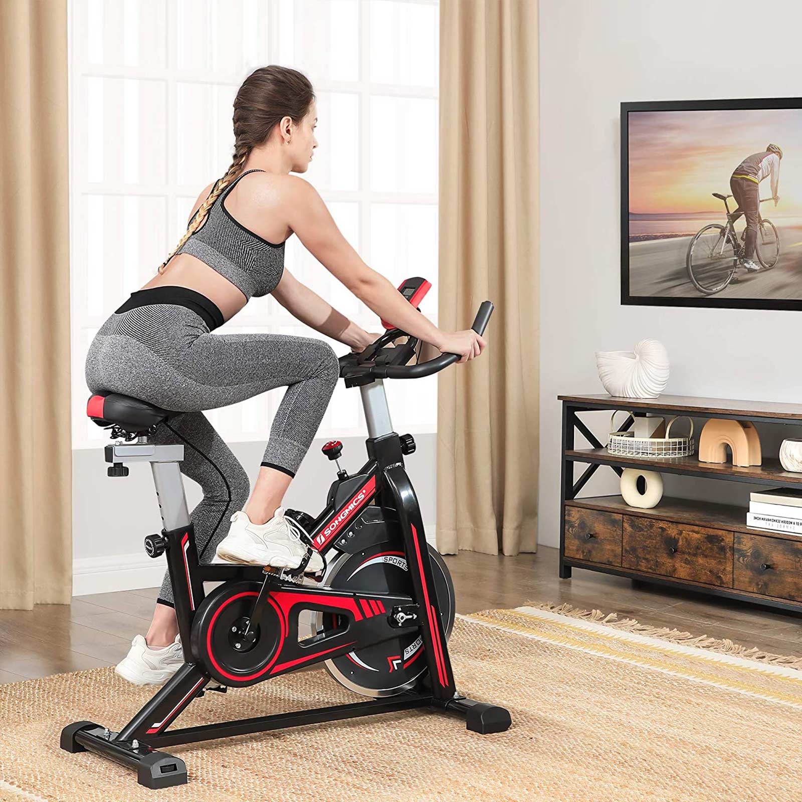 Indoor Cycling Bike - Steel - Black and Red - Adjustable Handlebar