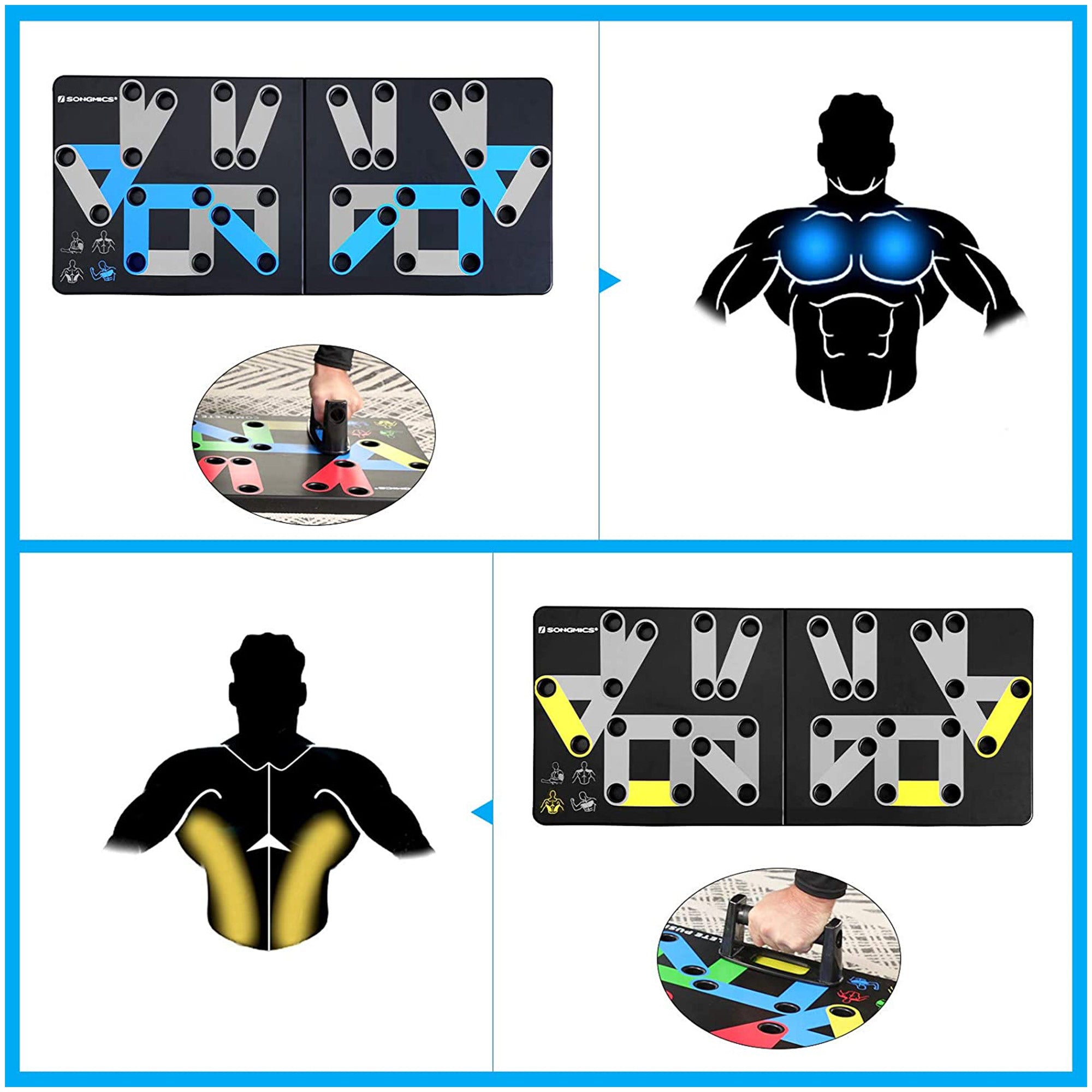 Push-Up Board - Plastic - Black - 14-in-1 Color-Coded Portable Fitness Tool
