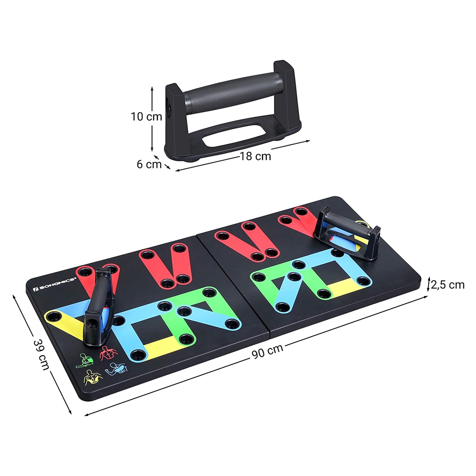Push-Up Board - Plastic - Black - 14-in-1 Color-Coded Portable Fitness Tool