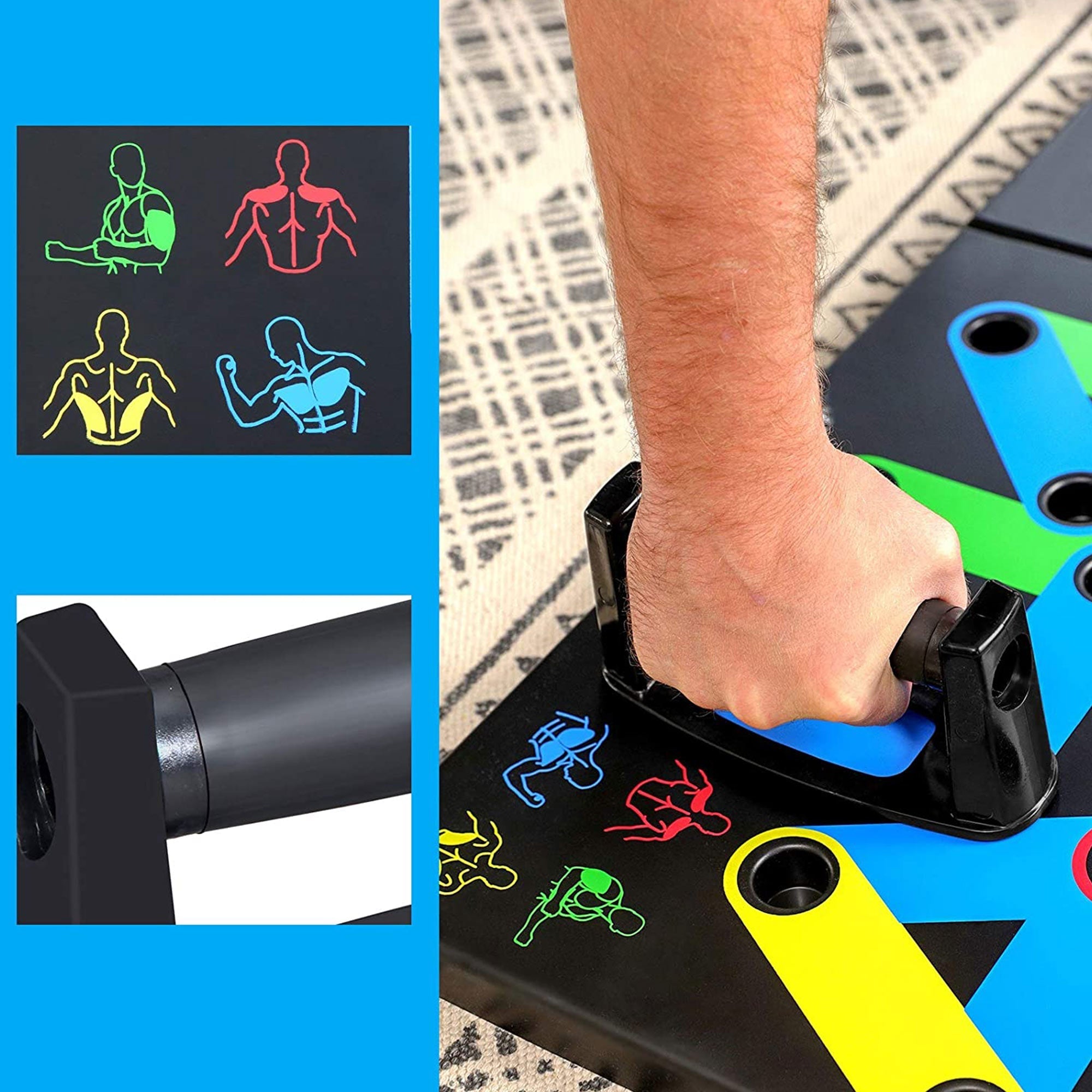 Push-Up Board - Plastic - Black - 14-in-1 Color-Coded Portable Fitness Tool