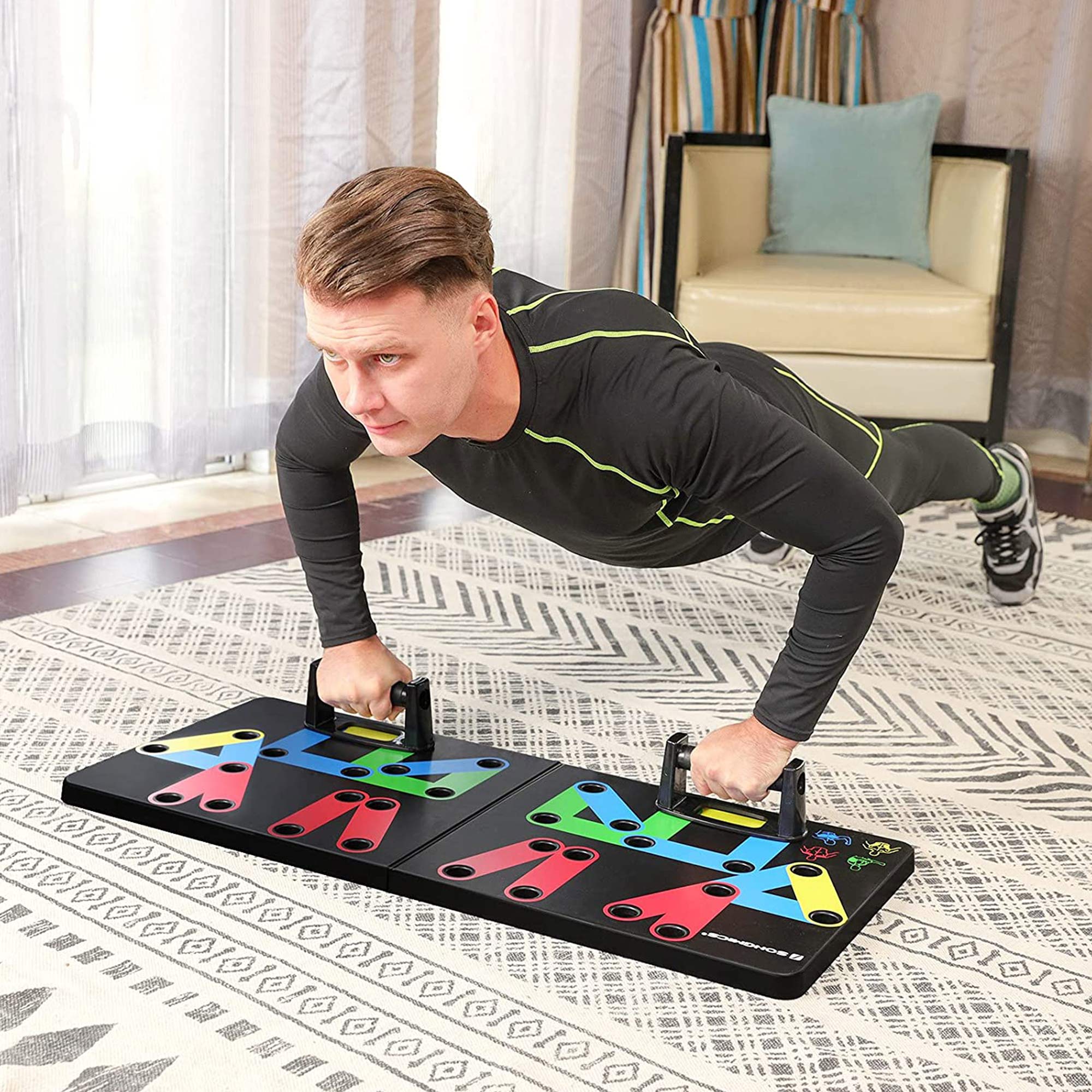 Push-Up Board - Plastic - Black - 14-in-1 Color-Coded Portable Fitness Tool