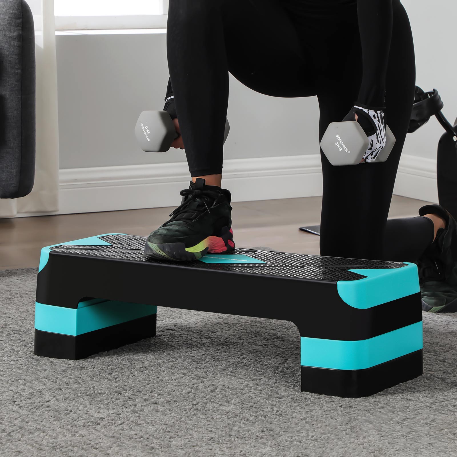 Step Platform - Plastic - Black and Grey - Height-Adjustable with Resistance Band