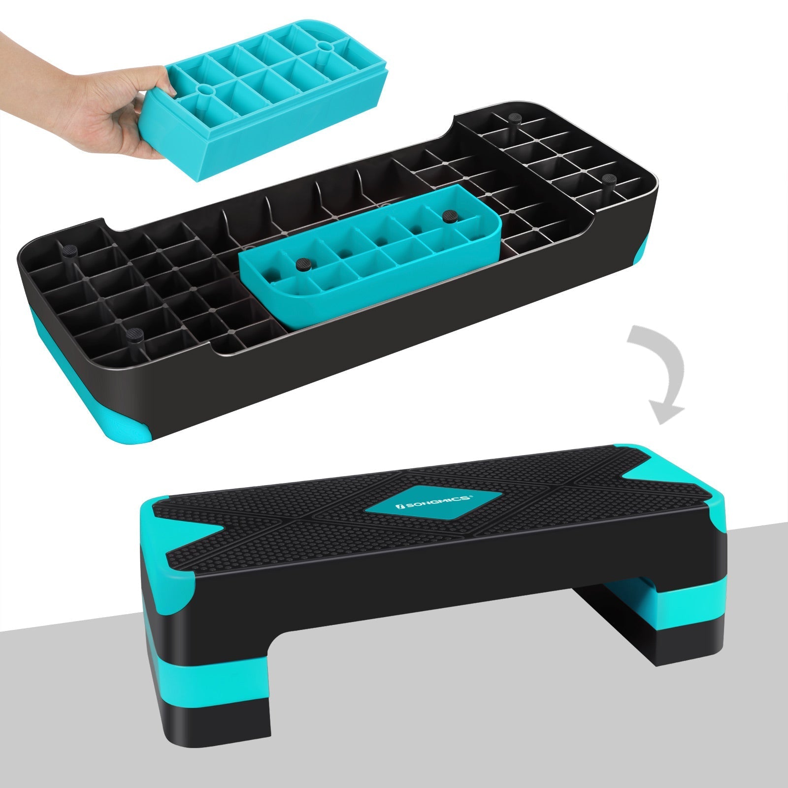 Step Platform - Plastic - Black and Grey - Height-Adjustable with Resistance Band