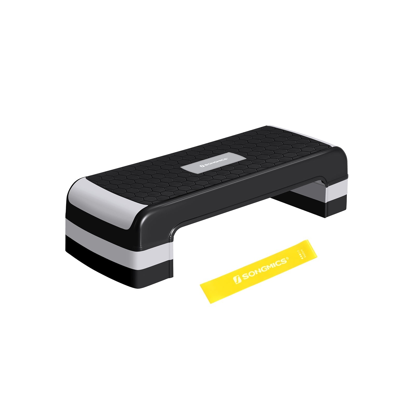 Aerobic Step Platform - Plastic - Grey - Height-Adjustable with Resistance Band