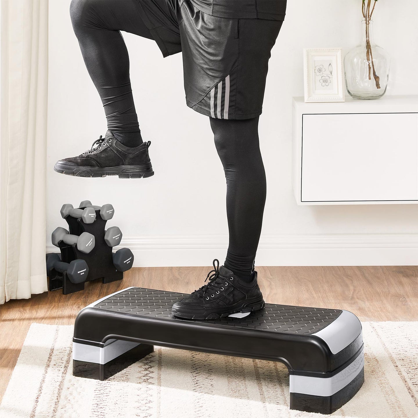 Step Platform - Plastic - Grey - Height Adjustable with Resistance Band