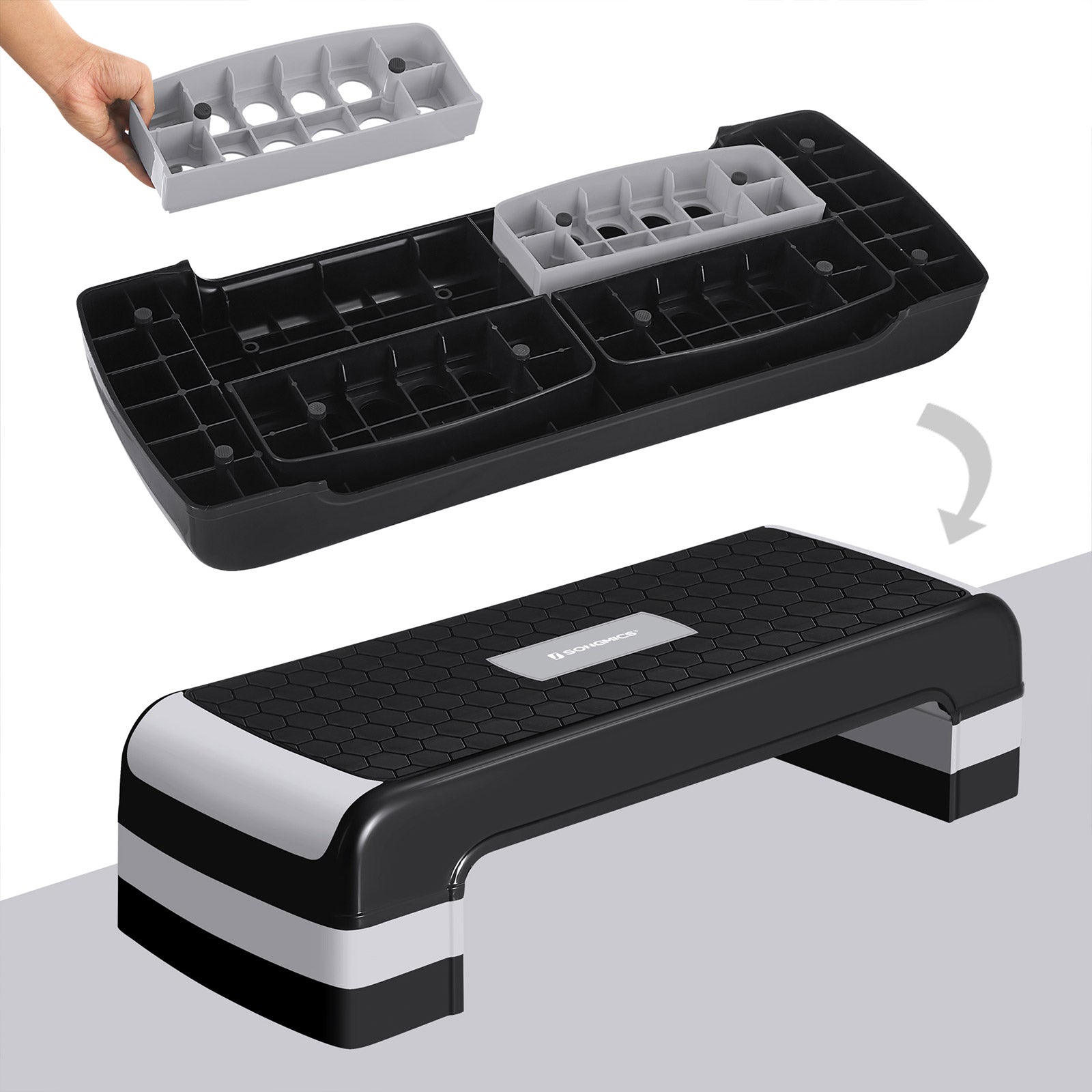 Step Platform - Plastic - Grey - Height Adjustable with Resistance Band