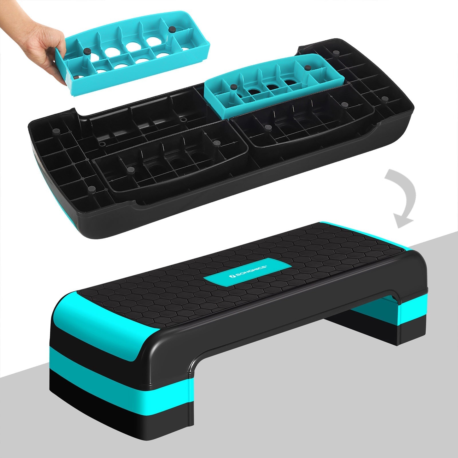 Aerobic Step Platform - Plastic - Blue - Height-Adjustable with Resistance Band