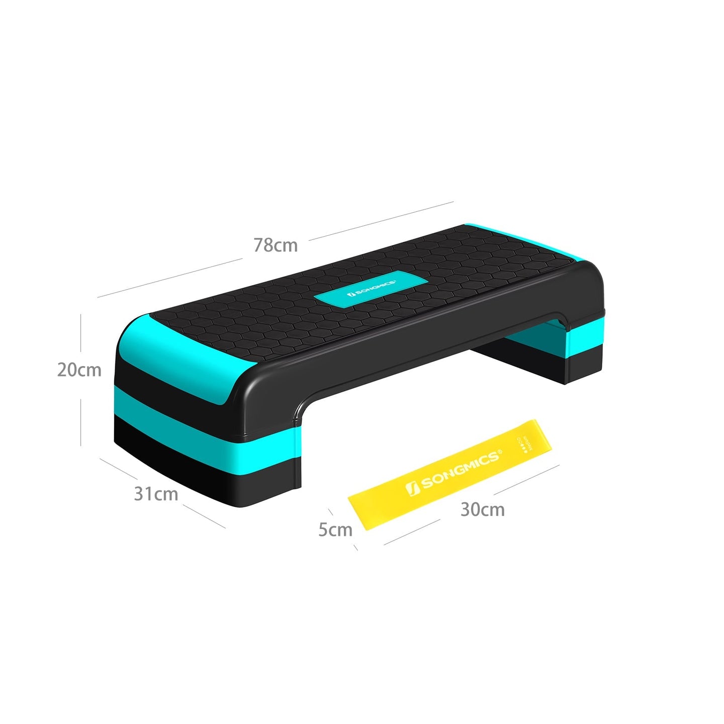 Aerobic Step Platform - Plastic - Blue - Height-Adjustable with Resistance Band