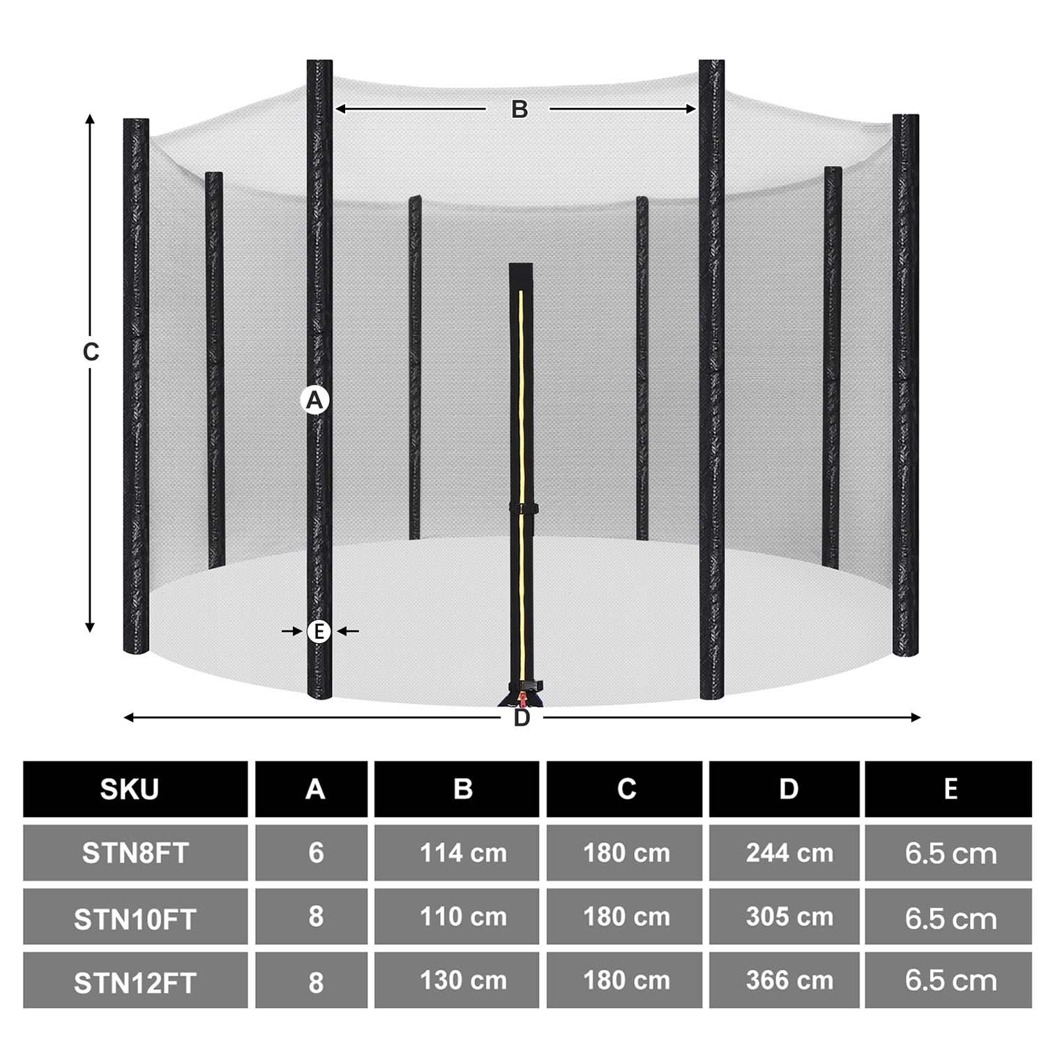 Trampoline Safety Net - Mesh - Black - Fits 10 ft Round Trampolines with 8 Straight Poles