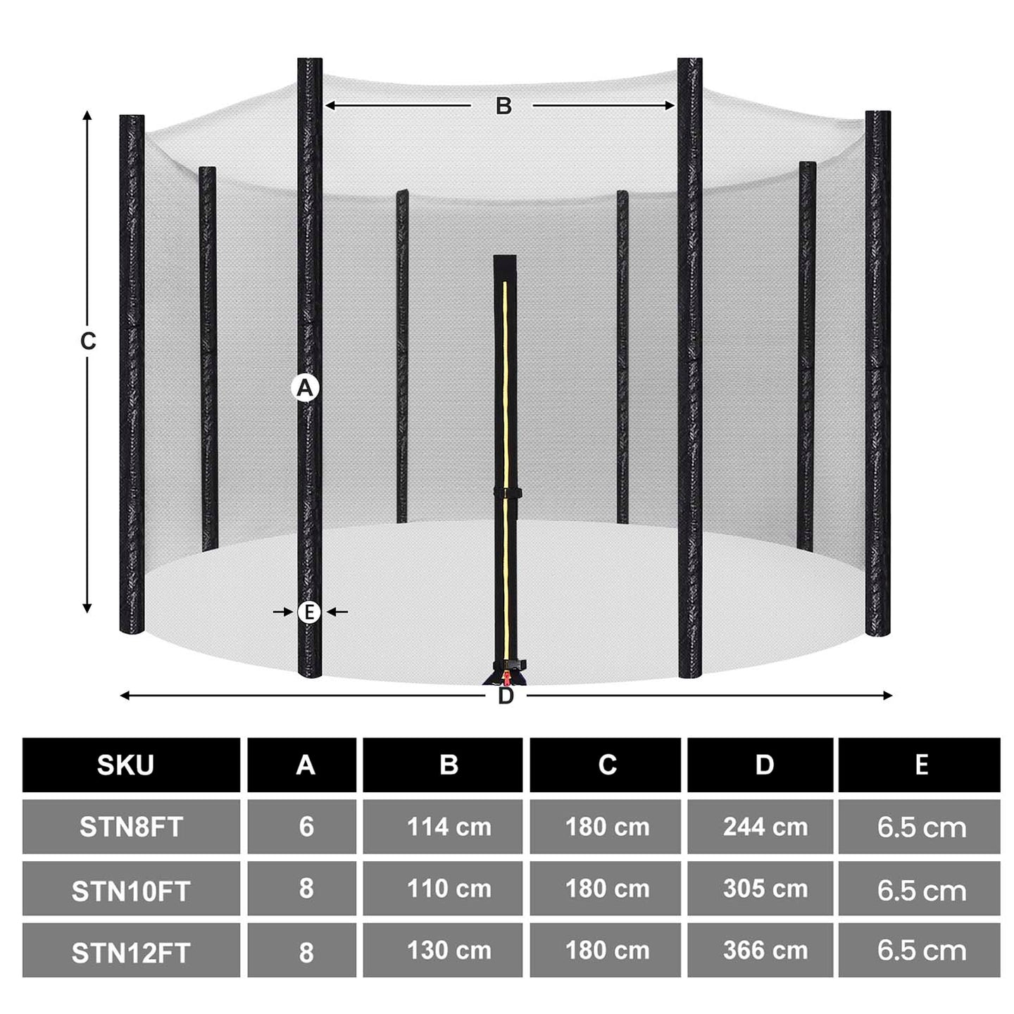 Trampoline Safety Net - Mesh - Black - Fits 10 ft Round Trampolines with 8 Straight Poles