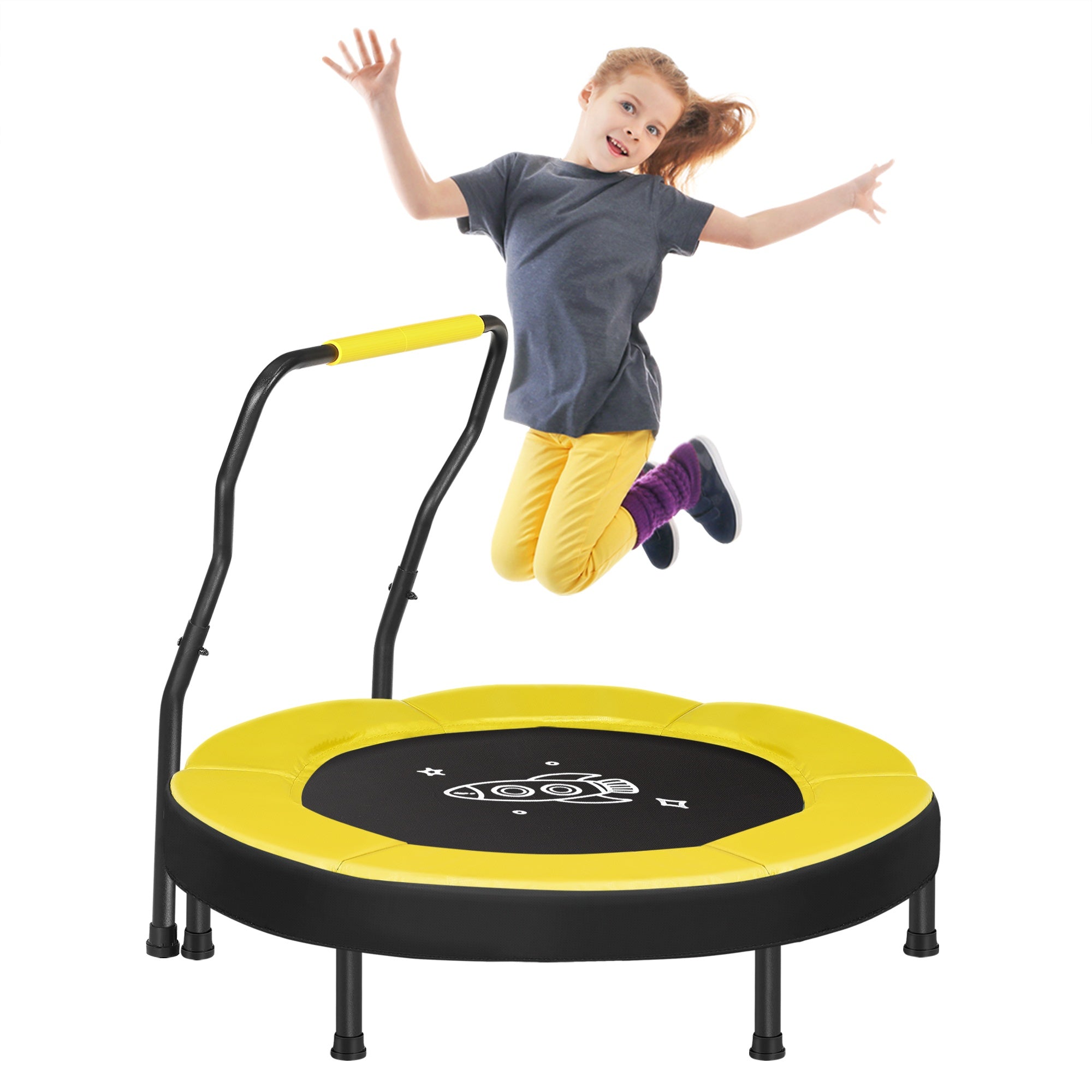 Mini Trampoline - With Handlebar - For Kids - Yellow