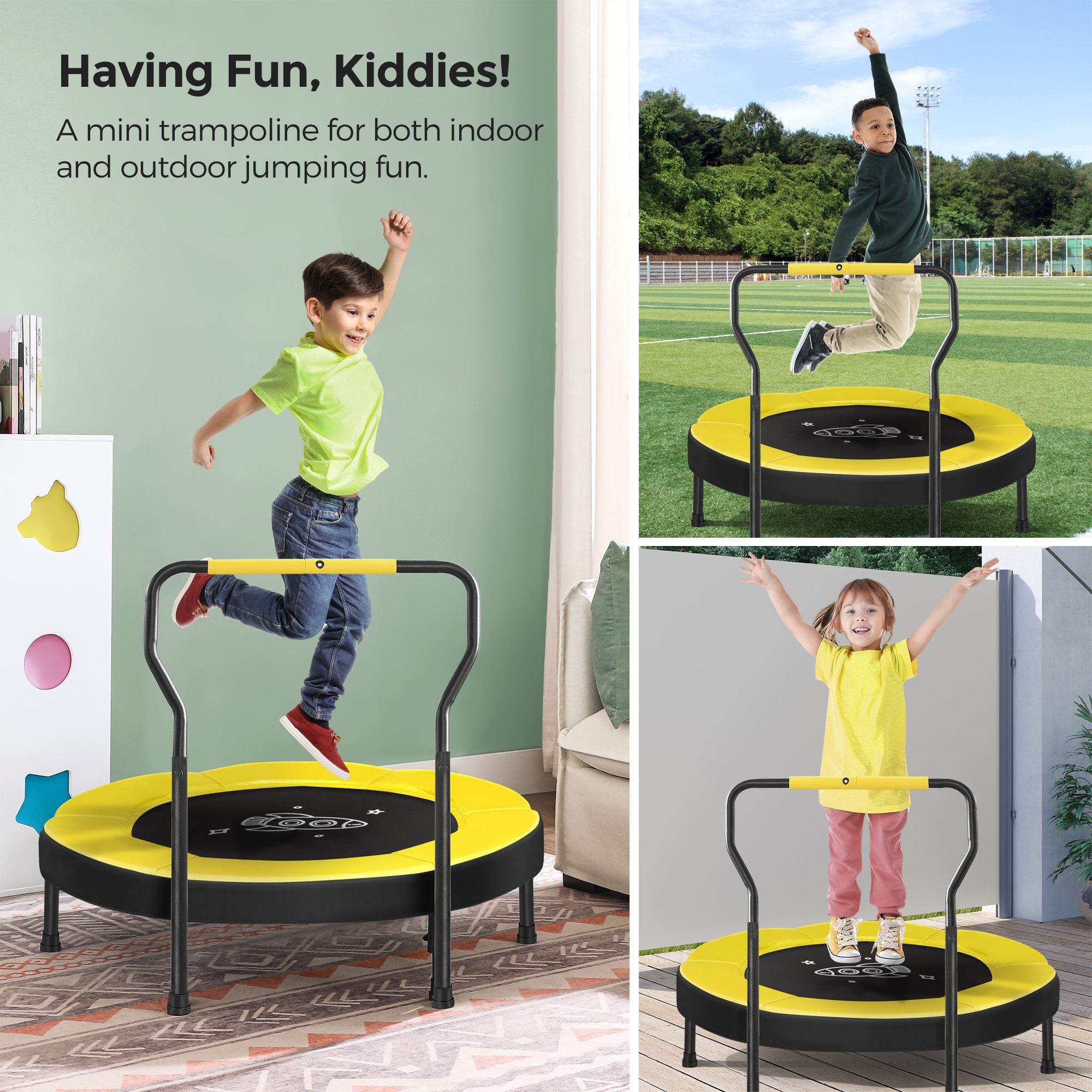 Mini Trampoline - With Handlebar - For Kids - Yellow