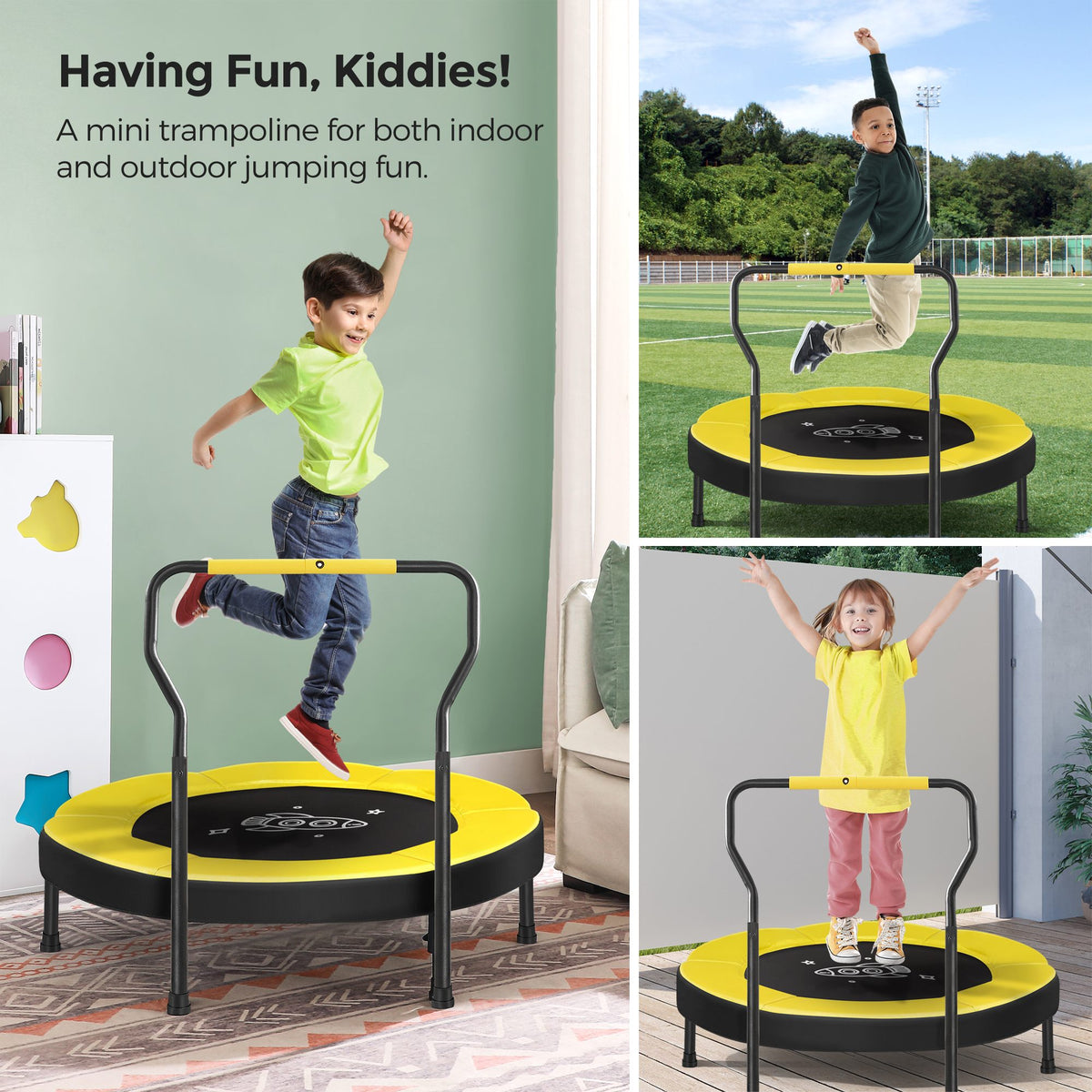 Mini Trampoline - With Handlebar - For Kids - Yellow