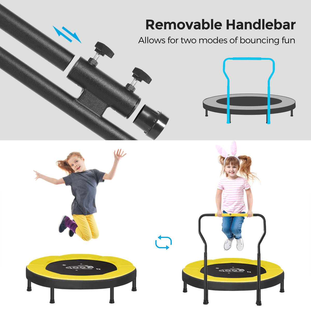 Mini Trampoline - With Handlebar - For Kids - Yellow