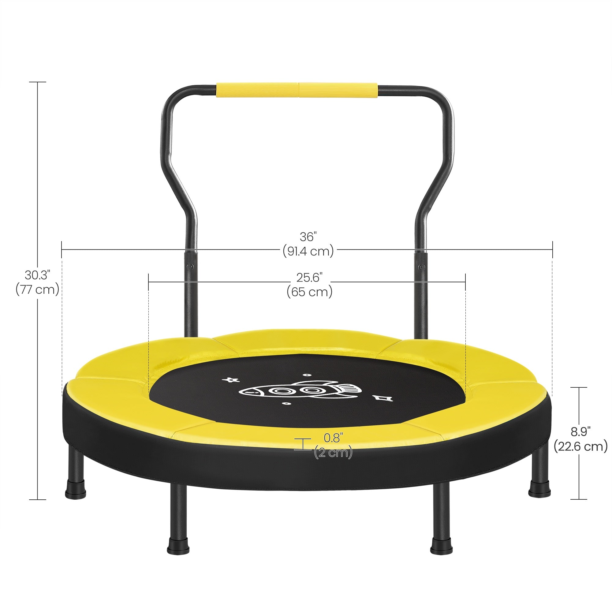 Mini Trampoline - With Handlebar - For Kids - Yellow