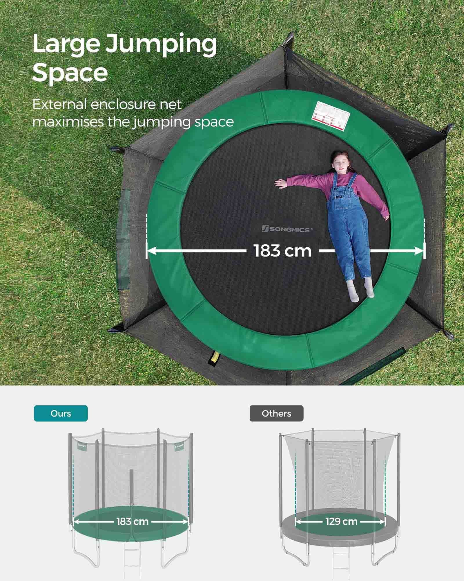 Trampoline - 10 ft - Dark Green - Complete Set with Safety Enclosure Net and Ladder